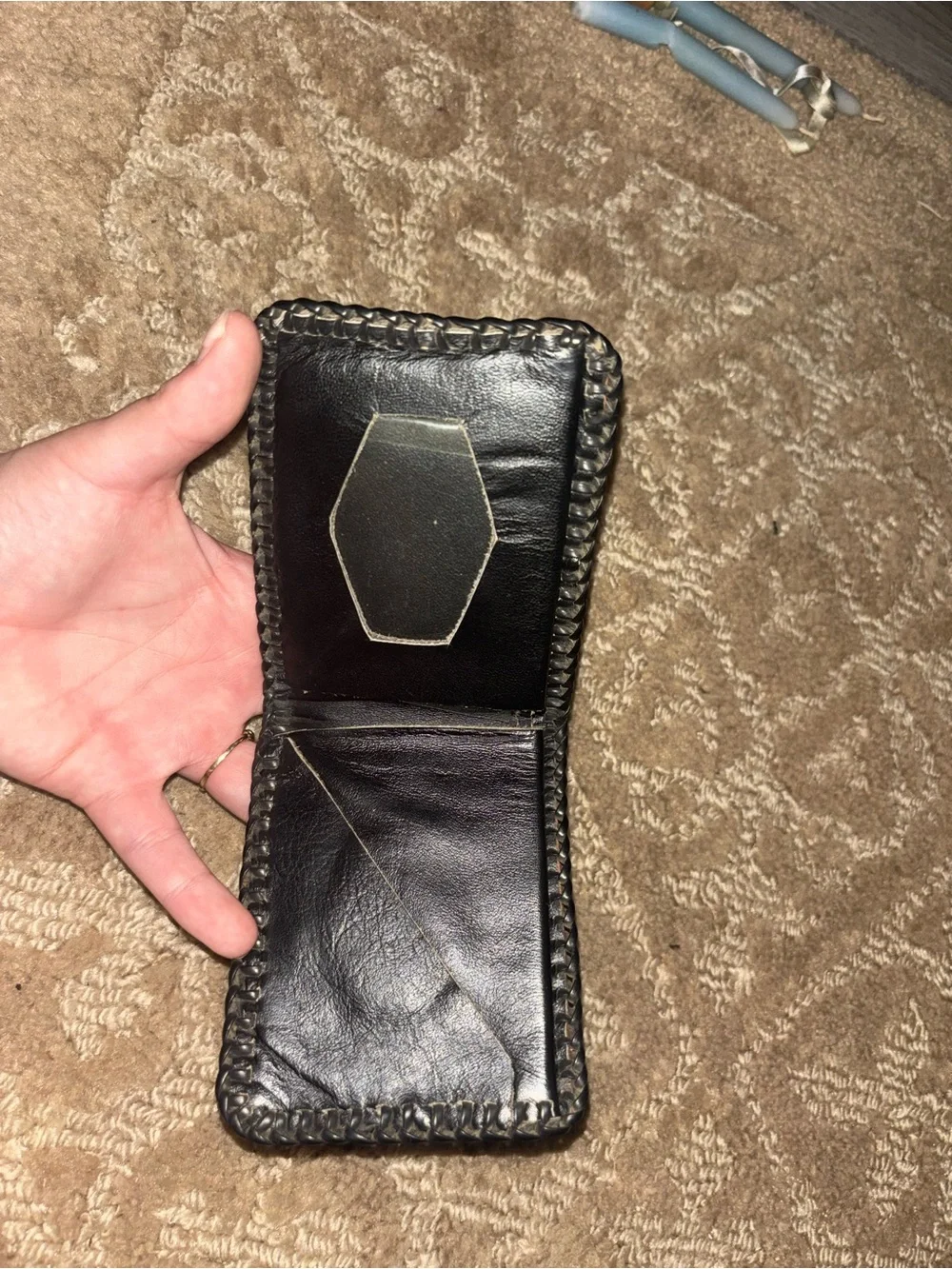Hand-Tooled Leather Bifold Wallet with Pin-Up Design - Cognac
